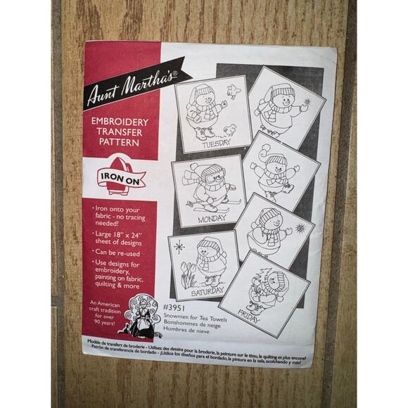 Aunt Martha's Embroidery Transfer Pattern (lot of 3 - Tractor; Snowmen; Birds) - Picture 2 of 5